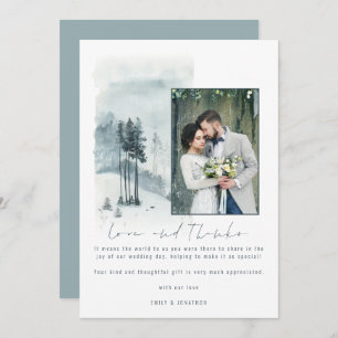 Snow Forest Wedding Photo Love and Thanks Thank You Card