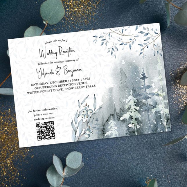 Snow Forest Winter Wedding Reception Only Invitation (Wedding Reception Invitation with qr code from the Snow Forest Wedding Collection by Darling & May)