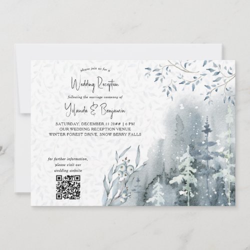 Snow Forest Winter Wedding Reception Only Invitation