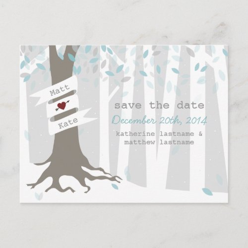 Snow Forest Winter Wedding Save The Date Postcard