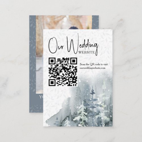 Snow Forest Winter Wedding Website QR Code Enclosure Card