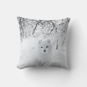 Snow Fox in Winter Woods Throw Pillow