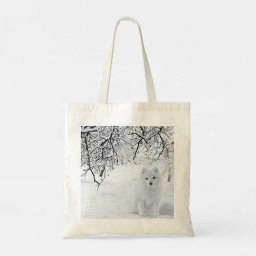 Snow Fox in Winter Woods Tote Bag