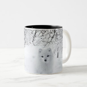 Snow Fox in Winter Woods Two-Tone Coffee Mug
