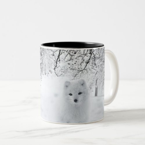 Snow Fox in Winter Woods Two_Tone Coffee Mug