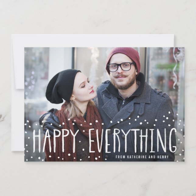 Snow Frame Happy Everything Holiday Photo Card (Front)