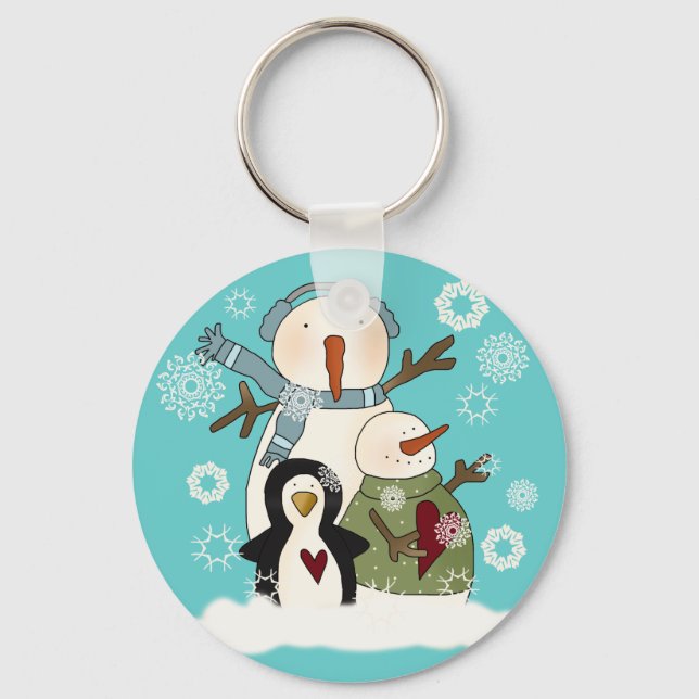 Snow Friends Holiday T-shirts and Gifts Keychain (Front)