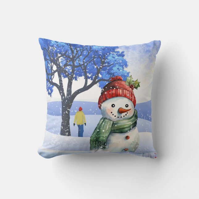 SNOW FUN ON A WINTER DAY THROW PILLOW (Front)