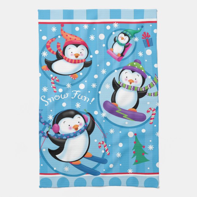 Snow Fun Penguins Kitchen Towel (Vertical)