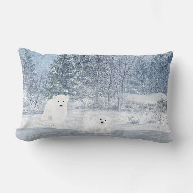 Snow Fun - Polar Bear Cubs, Lumbar Pillow (Front)