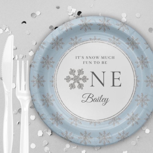Snow Fun to be One Girls Winter 1st Birthday Paper Plates