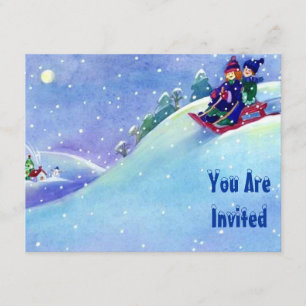 SNOW FUN WINTER BIRTHDAY PARTY INVITATION SLEDDING