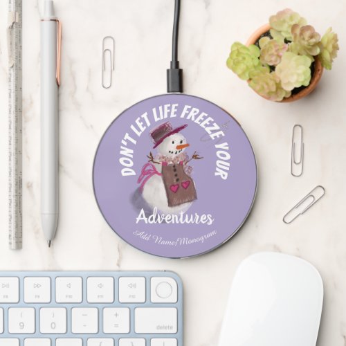 Snow Girl Pastel Purple Personal Name Affirmation Wireless Charger