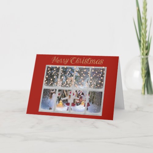 Snow Glittering Lights Christmas Scene Holiday Card