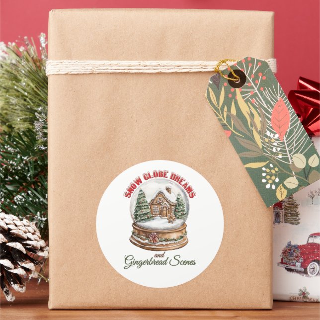 Snow Globe and Gingerbread House Christmas Holiday Classic Round Sticker (Holiday)