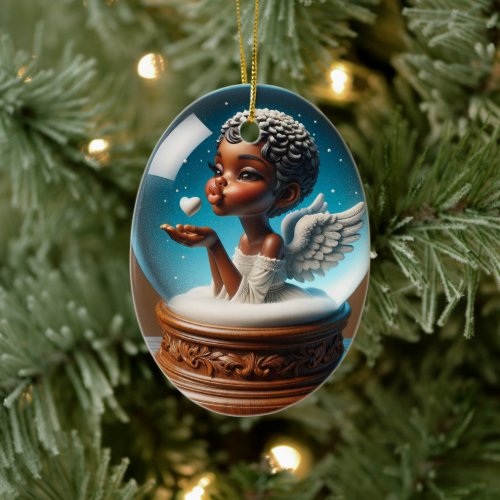 Snow Globe Angel, Ornament, Kisses, Angel Ceramic Ornament