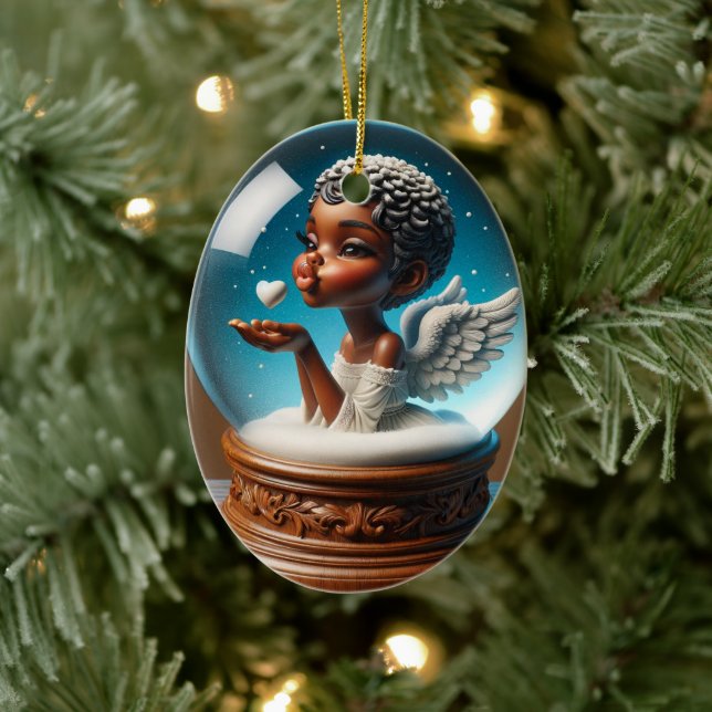 Snow Globe Angel, Ornament, Kisses, Angel Ceramic Ornament (Tree)