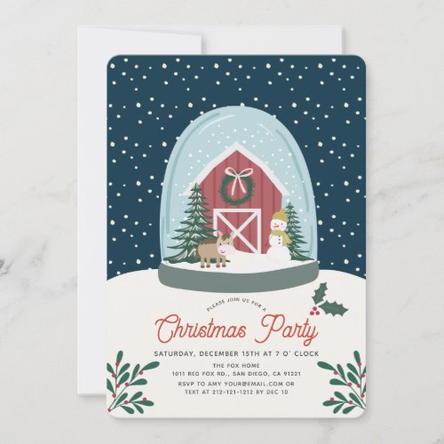 Snow Globe Barn Christmas Holiday Party Invitation