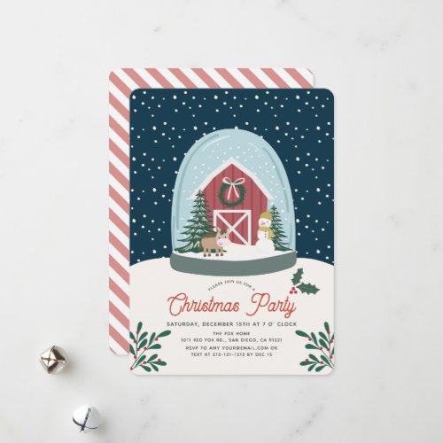 Snow Globe Barn Christmas Holiday Party Invitation