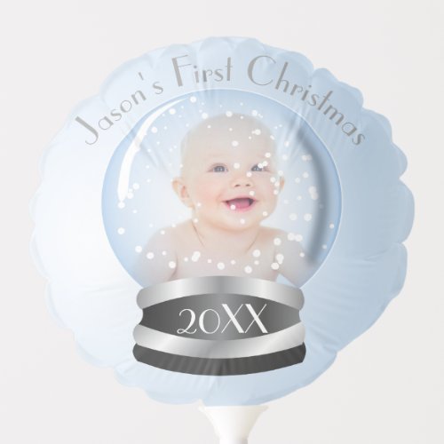 Snow Globe blue boy Babys 1st Christmas Photo Balloon