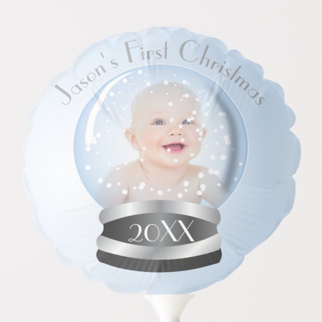 Snow Globe blue boy Baby's 1st Christmas Photo Balloon (Front)