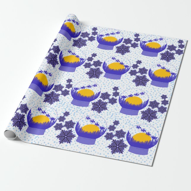 Snow globe blue wrapping paper  (Unrolled)