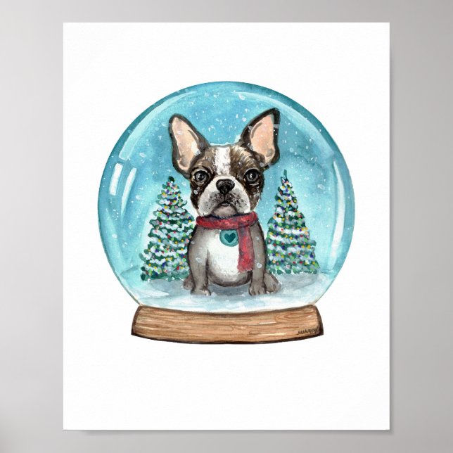 Snow Globe Boston Terrier Art Print (Front)