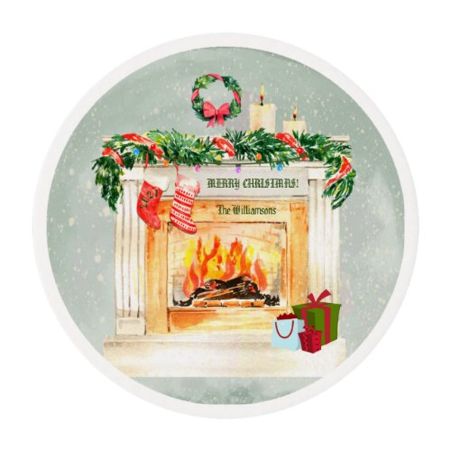 Snow Globe Christmas Fireplace Scene Name Year Edible Frosting Rounds