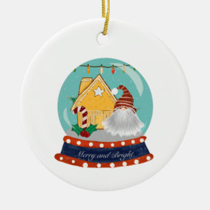 Snow Globe Christmas Gingerbread House with Santa  Ceramic Ornament