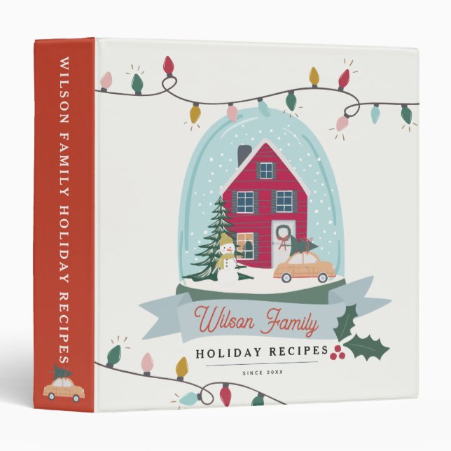 Snow Globe Christmas Holiday Recipe Binder Book (Front/Spine)