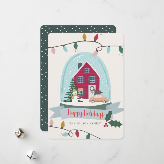 Snow Globe Christmas House & Car Photo Holiday (Front/Back In Situ)