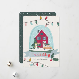 Snow Globe Christmas House & Car Photo Holiday