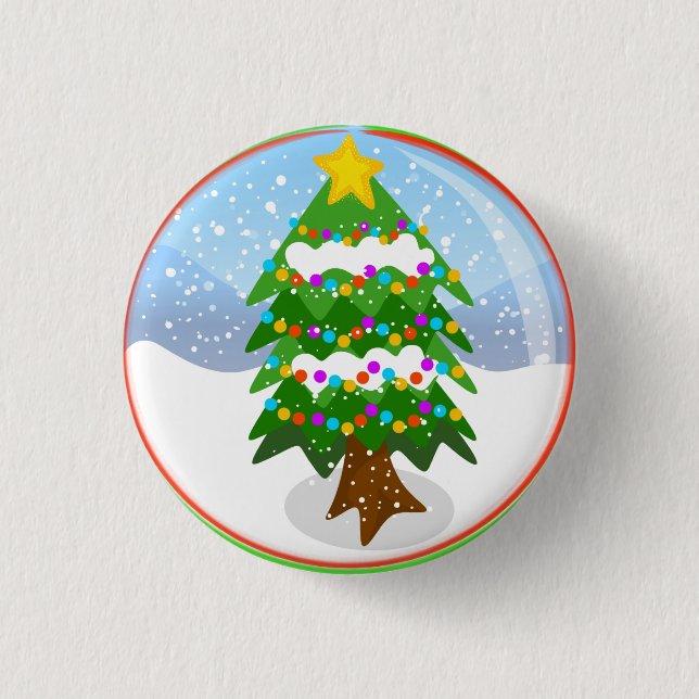 Snow Globe Christmas Tree Button (Front)