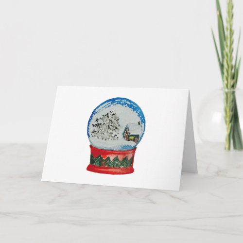 Snow Globe Crystal Ball Winter Village Christmas Holiday Card