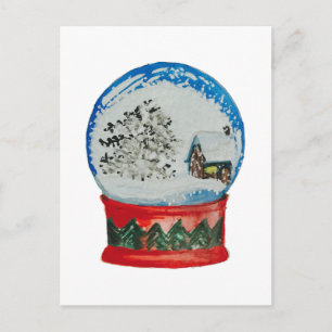 Snow Globe Crystal Ball Winter Village Christmas Holiday Postcard