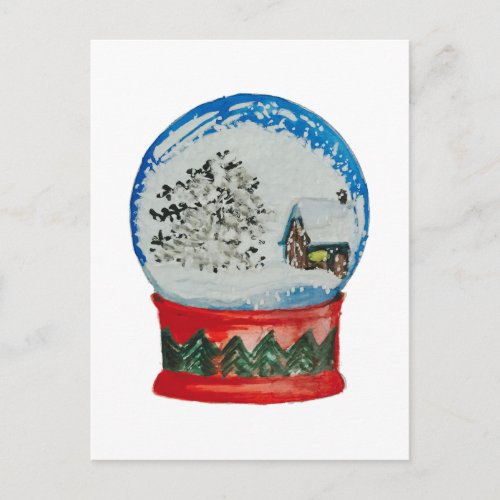 Snow Globe Crystal Ball Winter Village Christmas Holiday Postcard