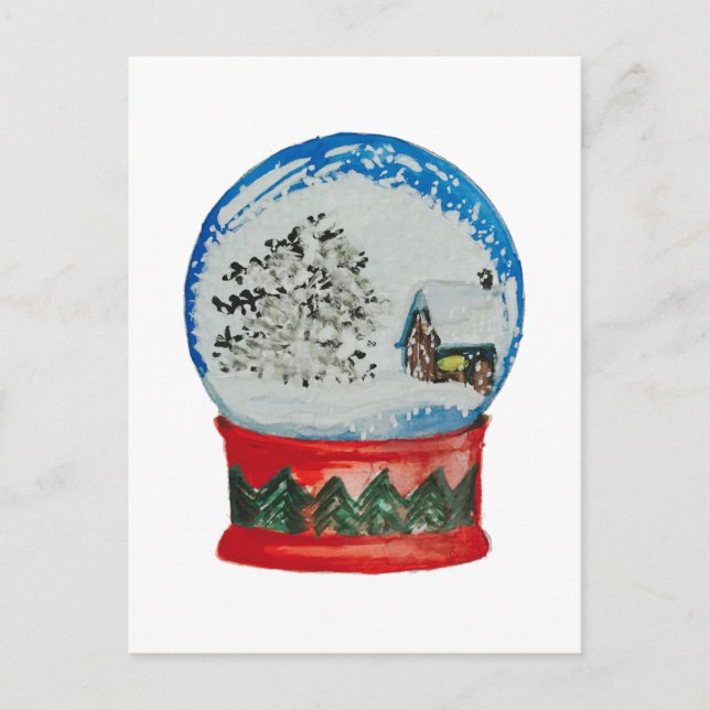 Snow Globe Crystal Ball Winter Village Christmas Holiday Postcard (Front)