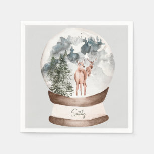 Snow globe Custom Family Name Woodland Christmas Napkins