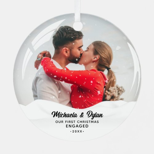 Snow Globe Effect 1st Christmas Engaged 2_Photo Metal Ornament