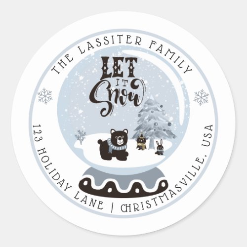 Snow Globe Forest Animals Christmas Let It Snow Cl Classic Round Sticker