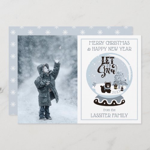 Snow Globe Forest Animals Christmas Let It Snow Ho Holiday Card