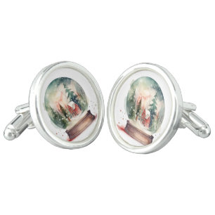 Snow Globe Glass Ball Winter Wonderland Christmas Cufflinks