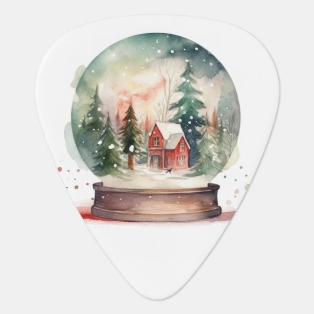 Snow Globe Glass Ball Winter Wonderland Christmas Guitar Pick (Front)