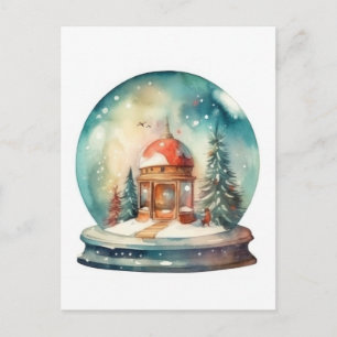 Snow Globe Glass Ball Winter Wonderland Christmas Holiday Postcard