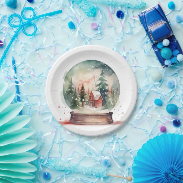 Snow Globe Glass Ball Winter Wonderland Christmas Paper Plates (Party)