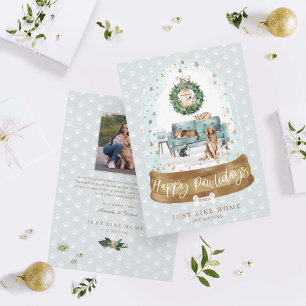 Snow Globe Green Couch Home Pet Sitting Business Holiday Card