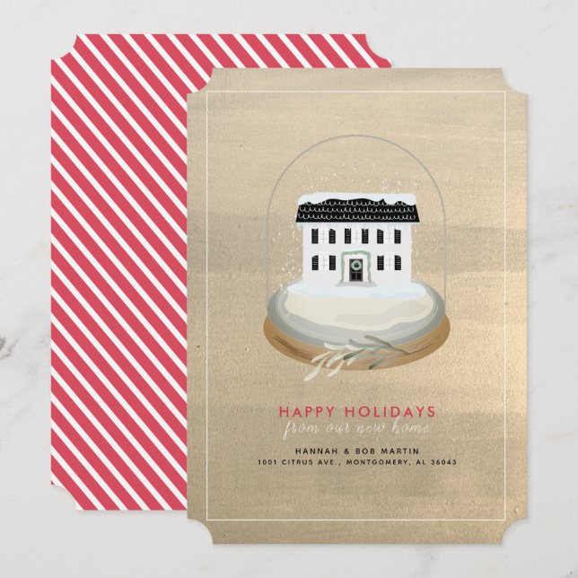 Snow Globe House Gold Holiday Moving Announcement (Front/Back)