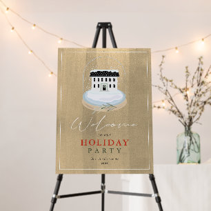 Snow Globe House Gold Holiday Party Welcome Foam Board