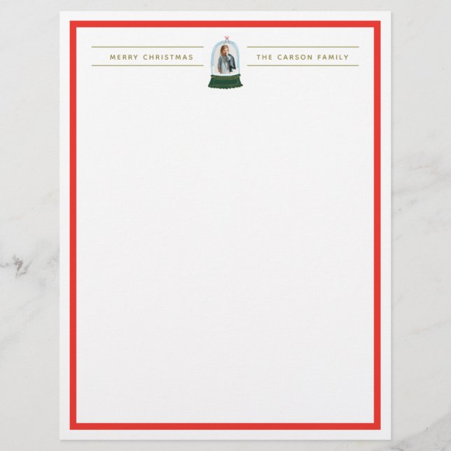Snow Globe Illustration Holiday Photo Stationery (Front)