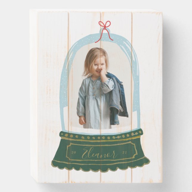 Snow Globe Illustration Holiday Photo Wooden Box Sign (Front Vertical)